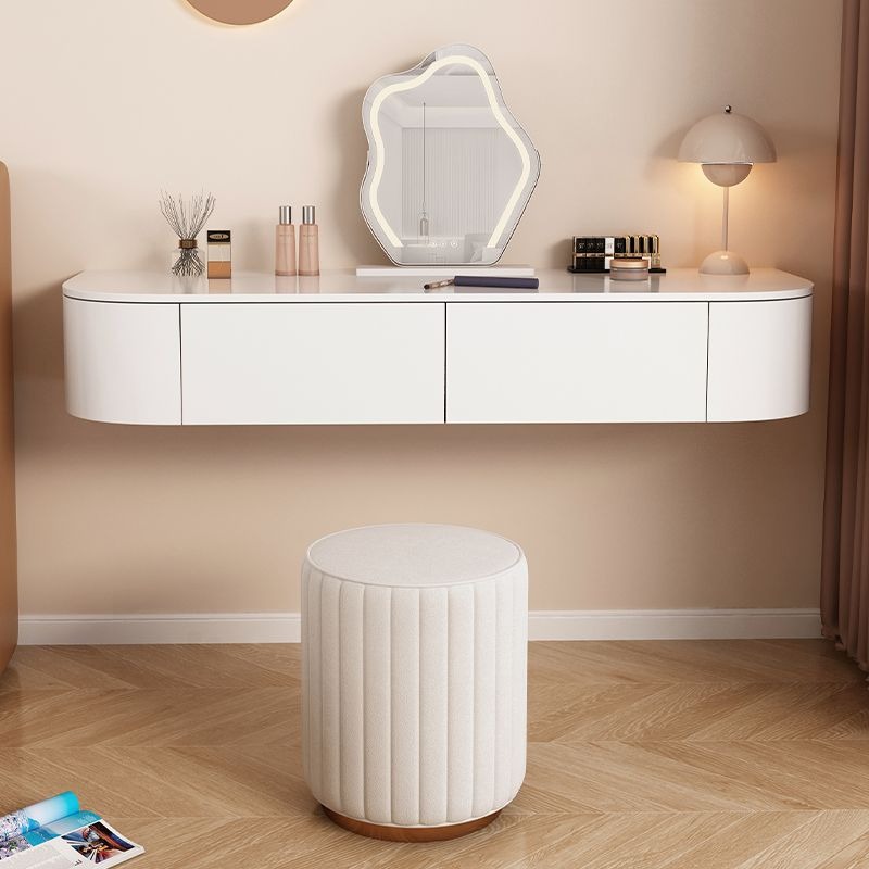 Smart Home Retrofit - Moderner Cremefarbener Minimalistischer Holz-LED-Wandmontierter Schwebender Schminktisch