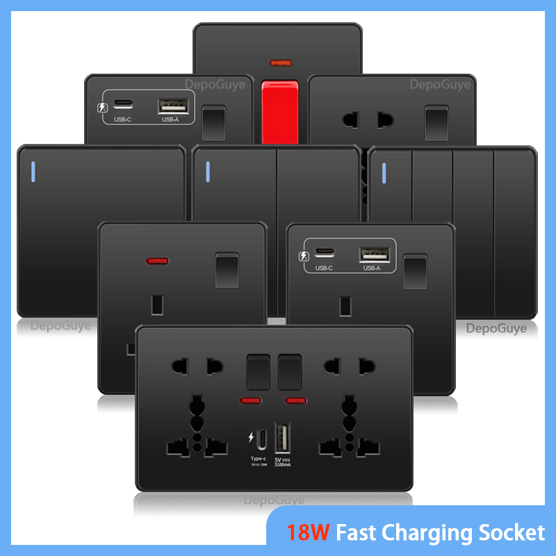 Smart Wall Socket - Universal schwarz USB Typ C 18W