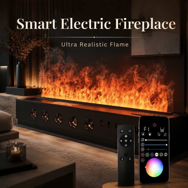 Smart Home Simulation - Minimalistischer Wandkamin Luxuriöser Intelligenter Kamin Wasserdampf-Flammensimulation