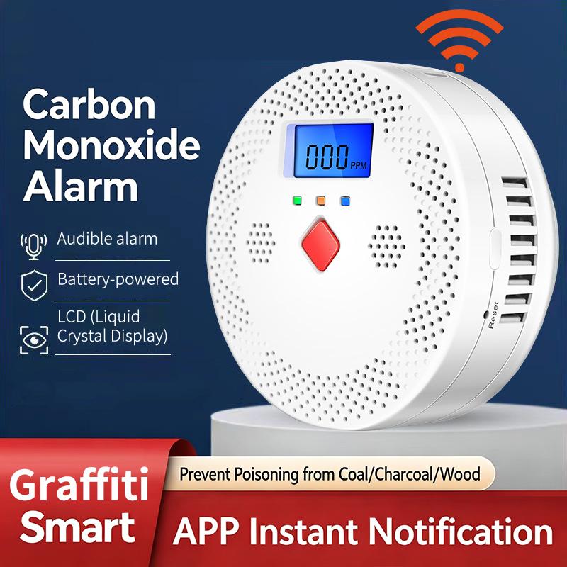 Smart Home Monitoring - WLAN-Smart-Kohlenmonoxid-Detektor mit 85dB Alarmton, LCD-Digitalanzeige, Echtzeit-CO-Monitor