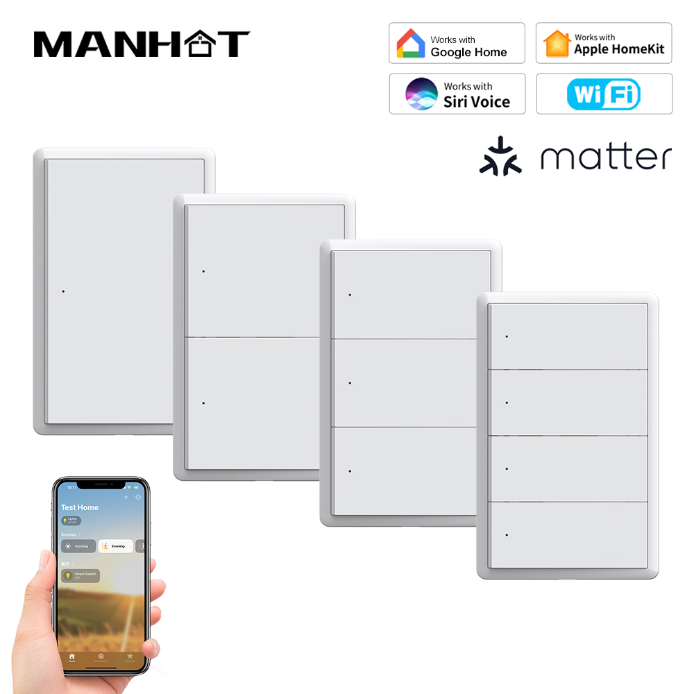 Smart Home Button - MANHOT Homekit WLAN-Smart-Schalter ohne Neutralleiter US-Schalter