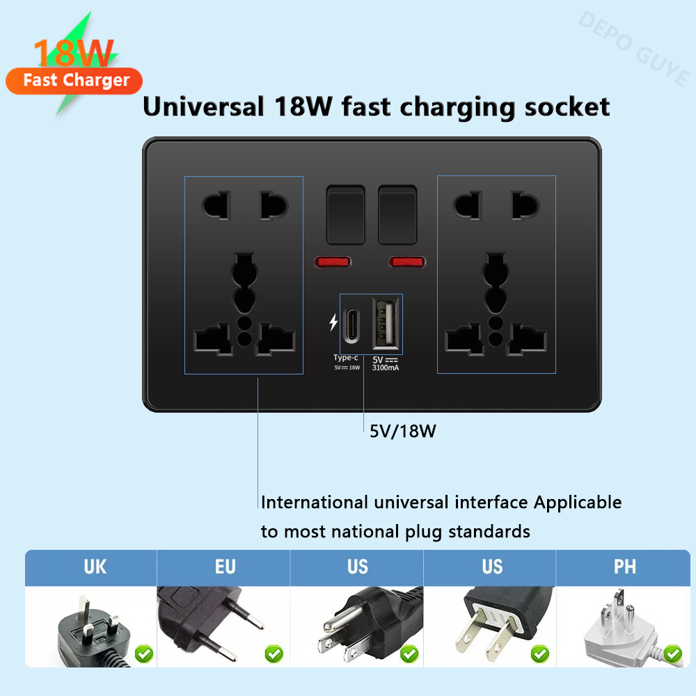 Universal schwarz USB Typ C 18 – Smart Wall Socket Bewertung und Preis