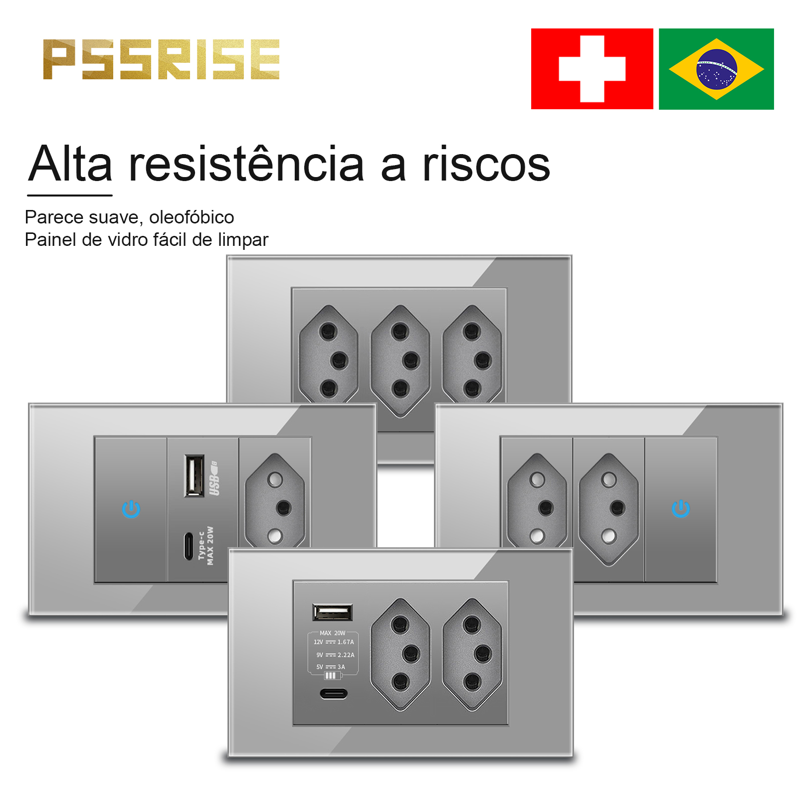 PSSRISE Grauer Glas-Vollschalt – Smart Wall Socket Bewertung und Preis