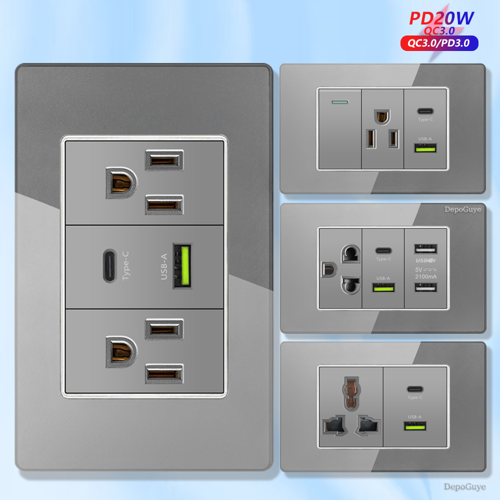 Graue Gehärtete Glas-Steckdose – Smart Wall Socket Bewertung und Preis