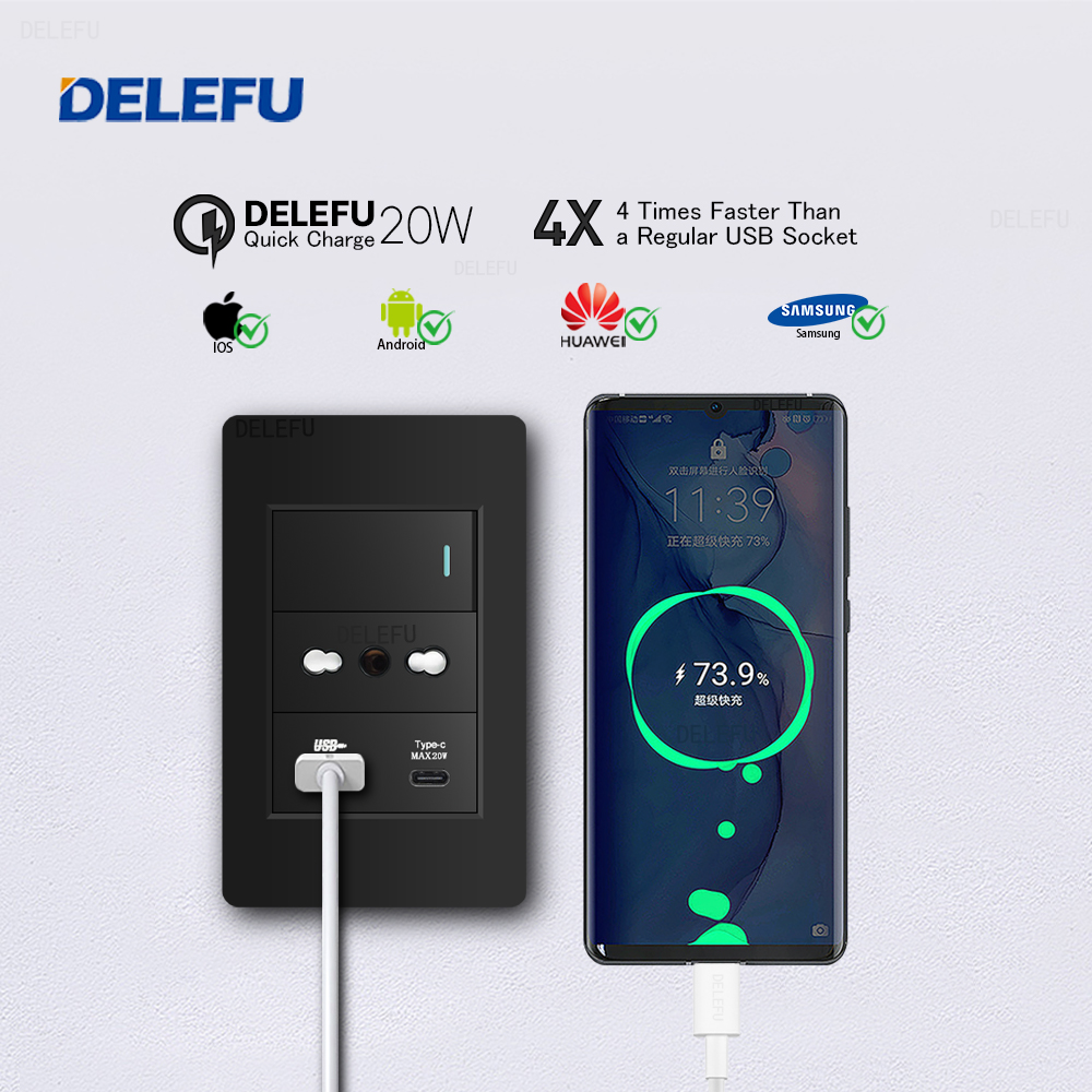 DELEFU Schwarze feuerhemmende  – Smart Wall Socket Bewertung und Preis